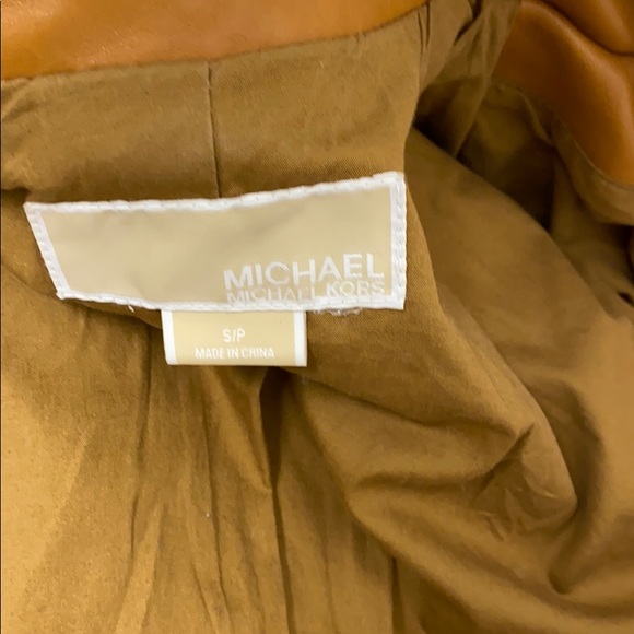 Michael KORS Leather Moto Jacket Biker Coat MK Khaki Cargo Zipper Retro City VTG - Picture 14 of 16